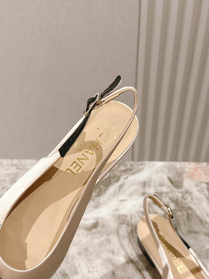 CC 26s Slingback Flat Beige Satin Sheepskin 658476