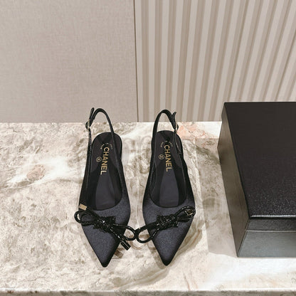 CC 26s Slingback Flat Black Satin Sheepskin 658477