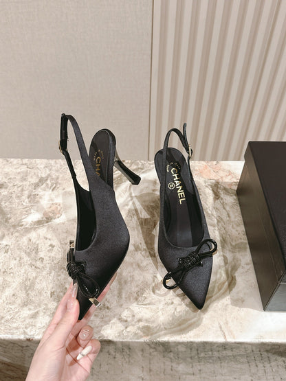 CC 26s Slingback 85 Black Satin Sheepskin 658480