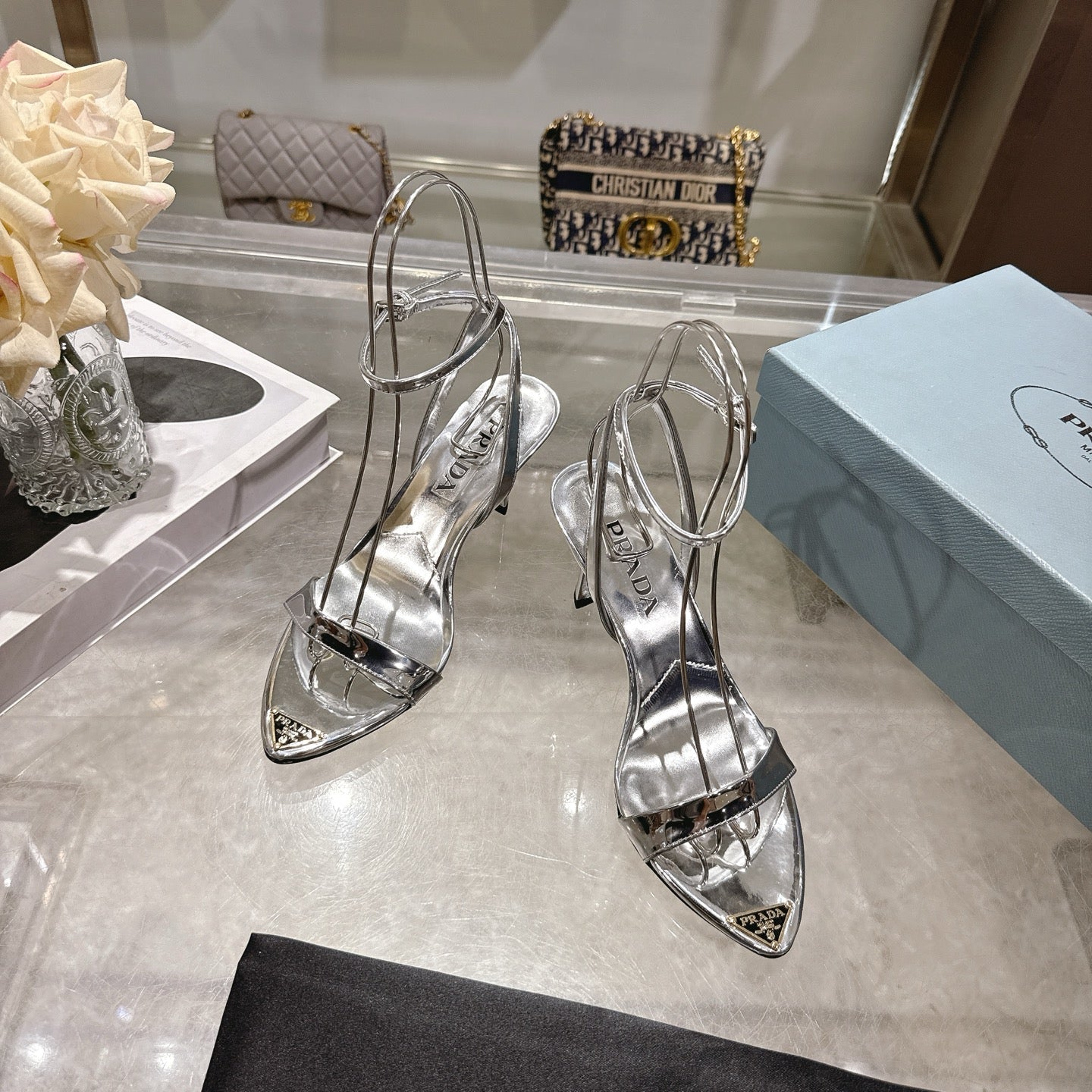 Prada 2026 High-Heeled Pointed-Toe Sandals 75mm Sheepskin Leather 770603