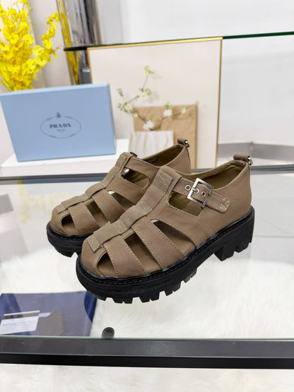 Prada 2026 Sandal Tan Black Fabric Rubber 715625