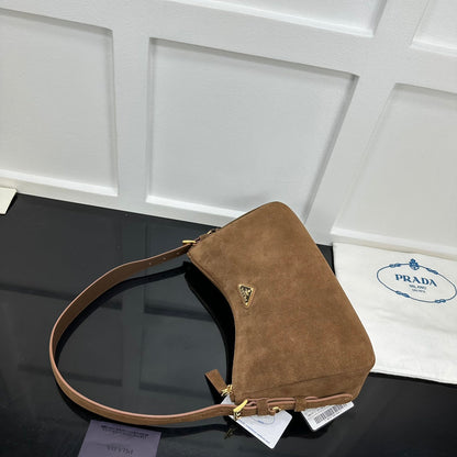 Prada 2026 Aimee Shoulder Bag Brown Suede Calfskin