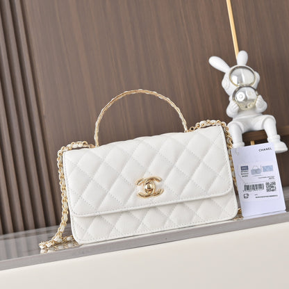 Chanel 2026 Gold Handle Bag 18.5cm Black and White Calfskin