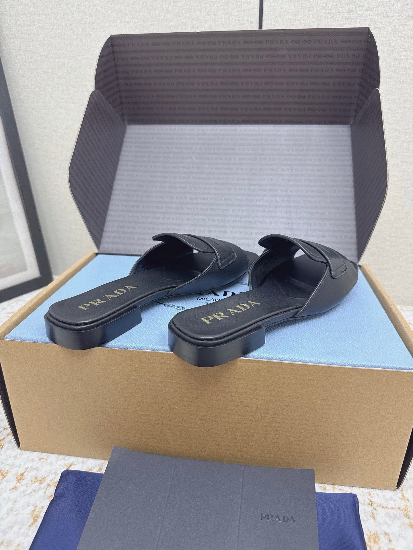 Prada 2026 Square Toe Slippers Italian Leather 731000