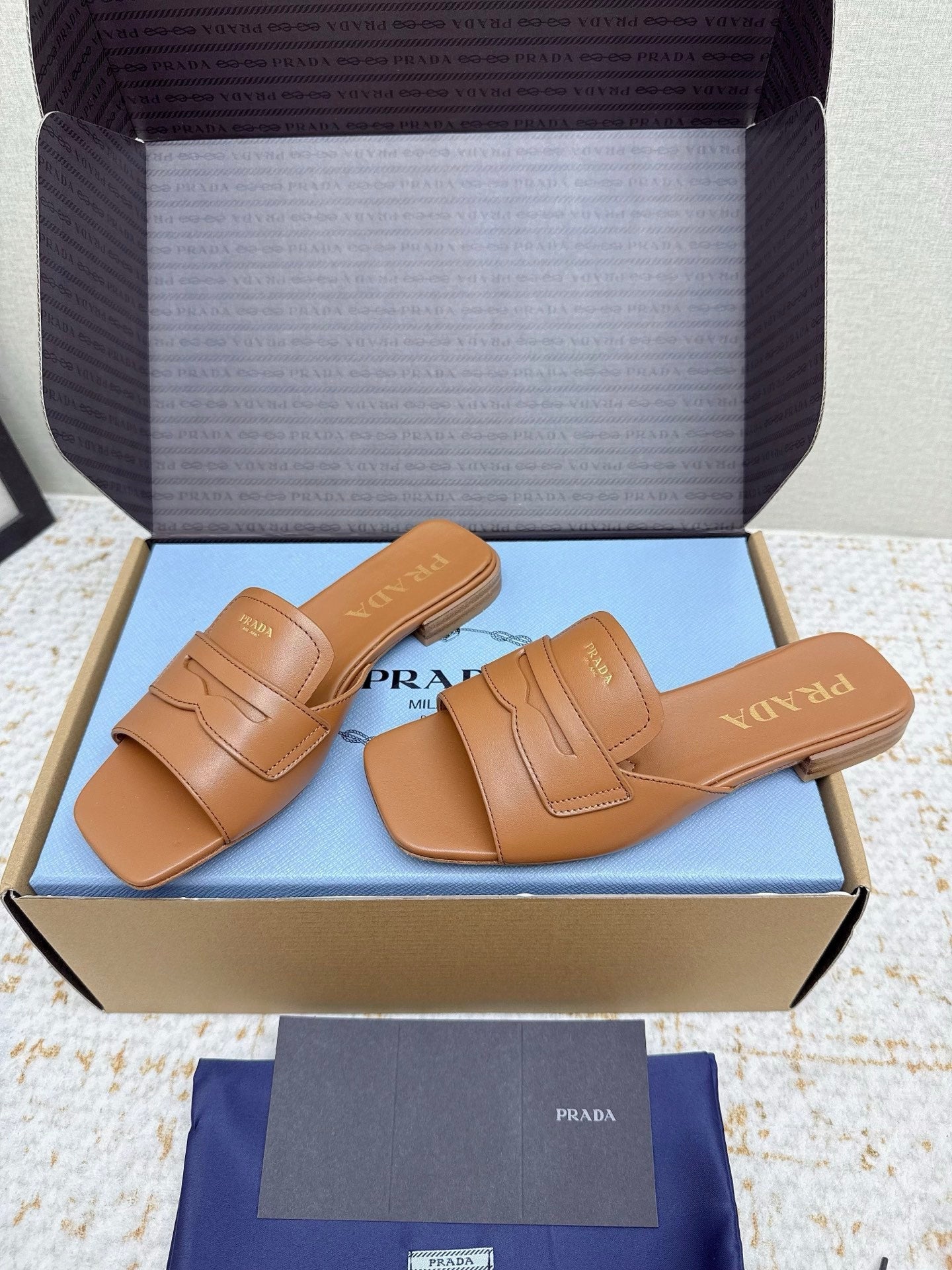 Prada 2026 Square Toe Slippers Italian Leather 731000