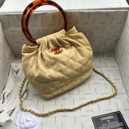 Chanel 2026 Tortoiseshell Handle Mini Bag 25cm Beige Lambskin