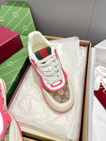 GG 26 Sneaker White Beige Pink Canvas Cowhide 632868