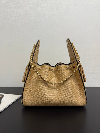 Chanel 2026 Hobo Bag 30cm Apricot Woven Leather
