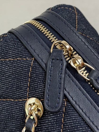 Chanel 2026 Bowling Bag 18.5cm Blue Denim Leather