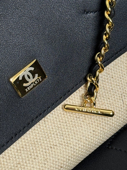Chanel 2026 Coco Beach Beach Tote Bag 46cm Off-white mix Black Canvas Leather
