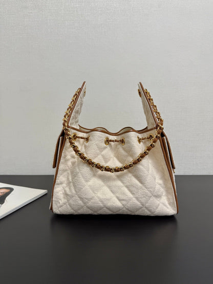 Chanel 2026 Hobo Bag Cream Brown Canvas Leather