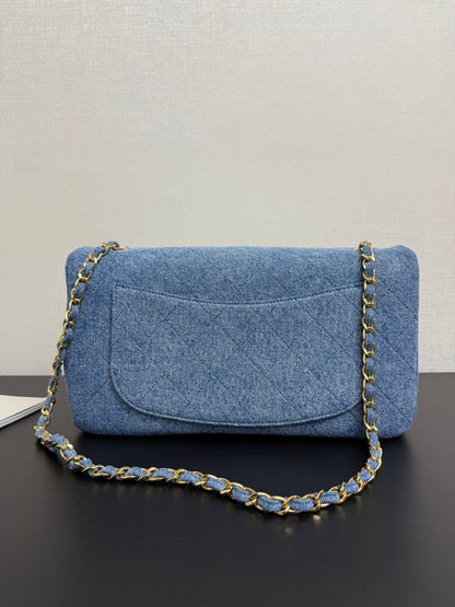 Chanel 2026 Flap Bag Blue Gold Denim