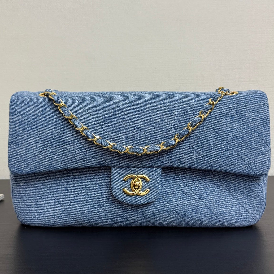Chanel 2026 Flap Bag Blue Gold Denim