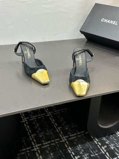 Chanel 2026 Back Strap Square Heels Pumps Leather Sheepskin 832511