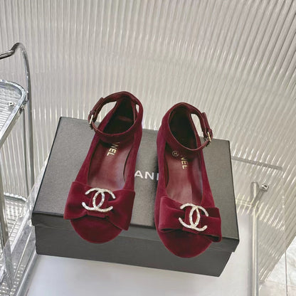 Chanel 2026 Mary Jane Ballet Flats Velvet Crystal CC Logo Bow 791128