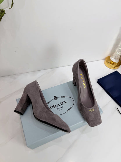 PRA 26SS Square-toe Block Heels  85 Dark Gray Suede 592361