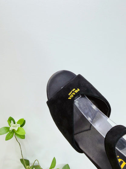 PRA 26SS Platform Sandals 75 Black Suede Sheepskin 592379