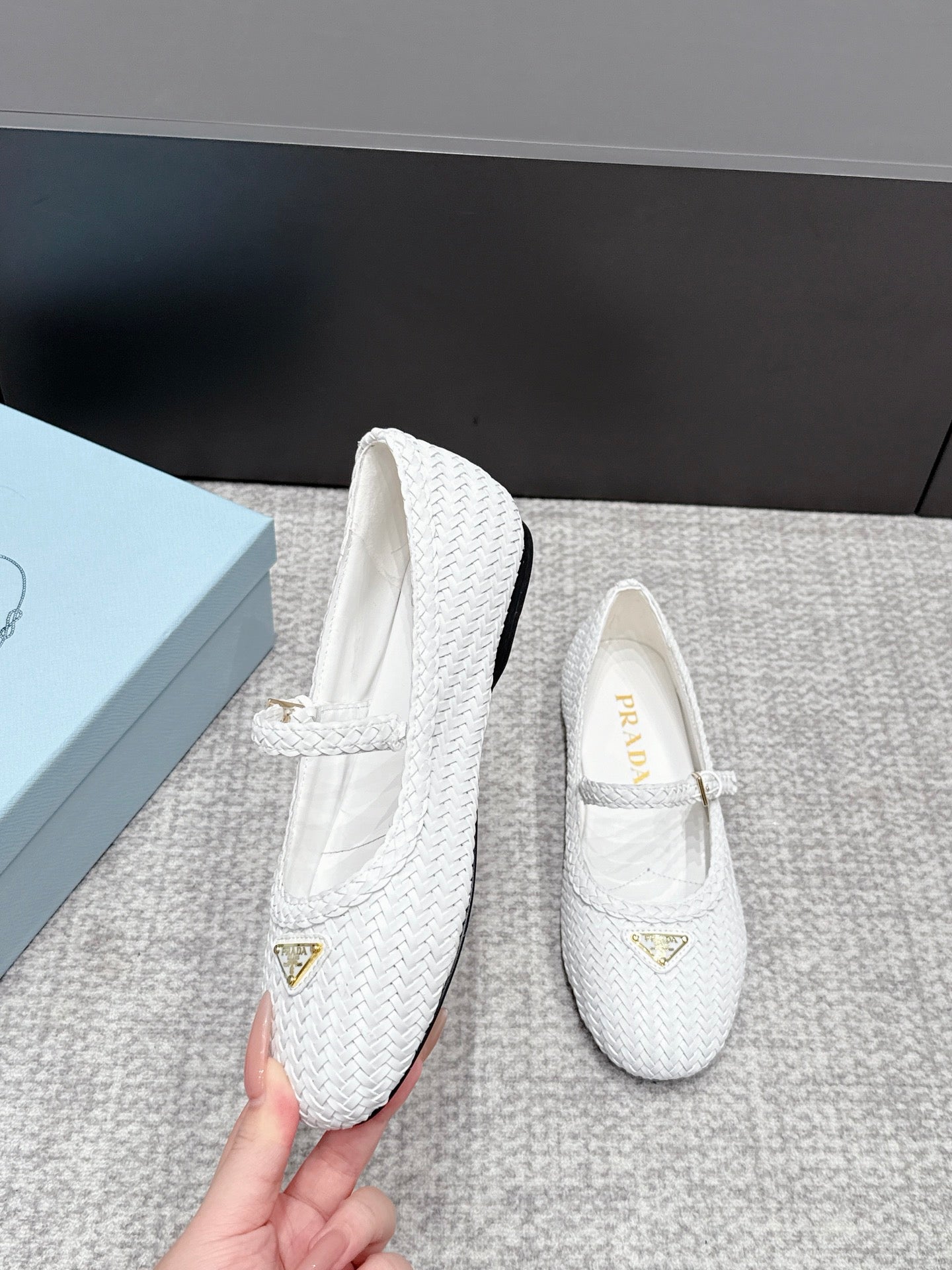 Prada 2026 Ballet Flat White Woven Leather 855703