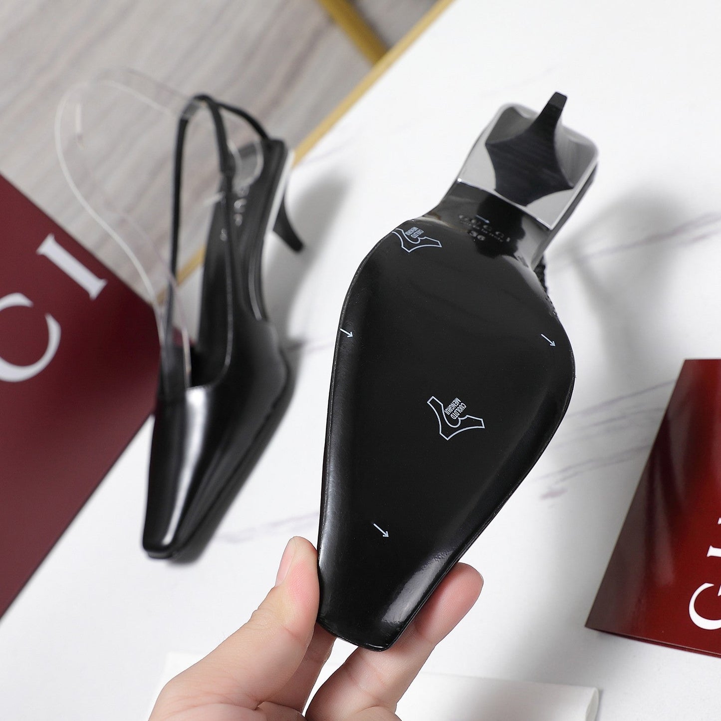 GG 26ss Slingback 60 Black Sheepskin 601093