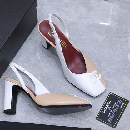 Chanel 2026 High-Heeled Slingback 85mm Beige White Suede Leather 758407