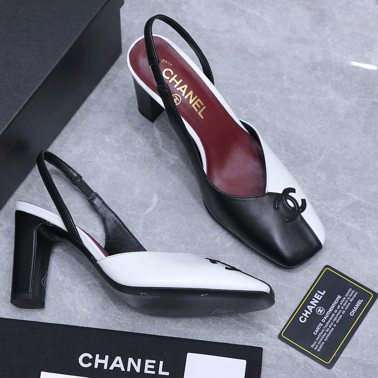 Chanel 2026 High-Heeled Slingback 60mm Black White Suede Leather 758408