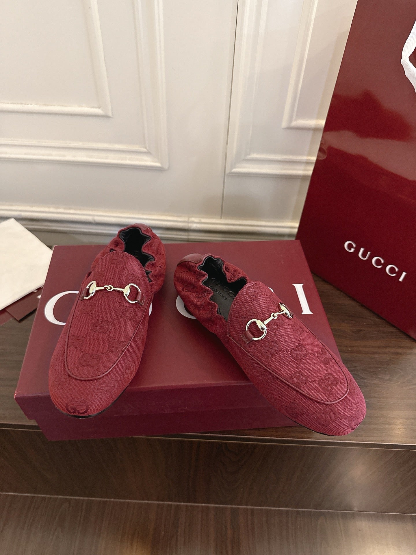 GG 26SS Loafers Burgundy Monogram Canvas Leather 645955