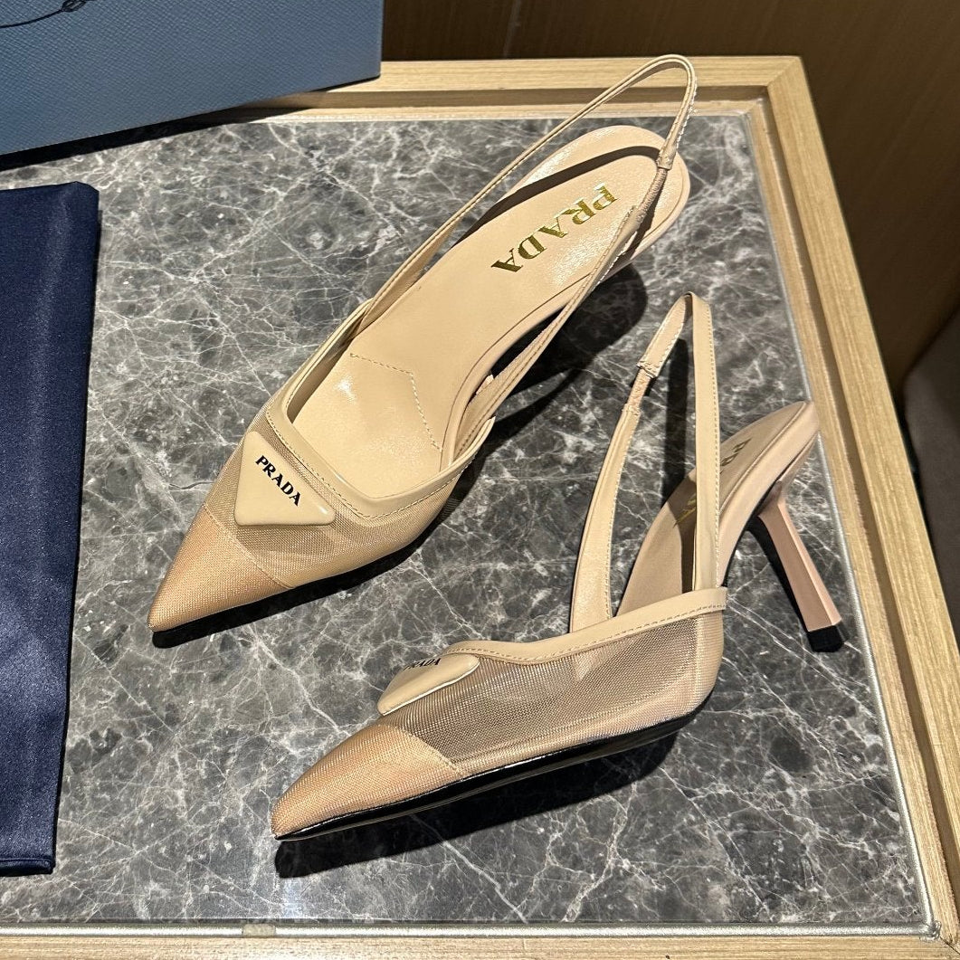 Prada 2026 Slingback Beige Mesh Leather 462842