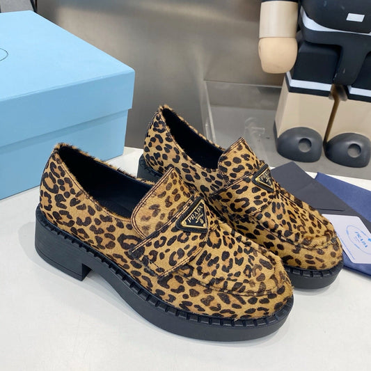 PRA 26S Platform Loafers Black Brown Leopard Leather 628562