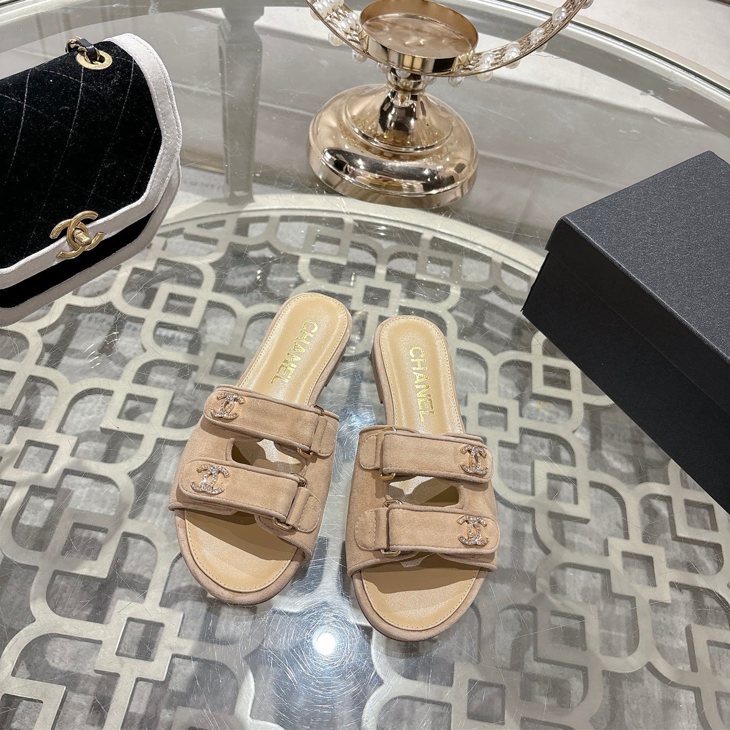 CC 26s Buckle Sandals Beige Suede Sheepskin 627078