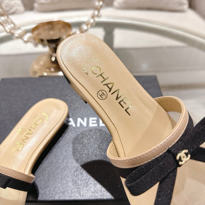 CC 26s Chunky Heel Sandals Beige Mesh Sheepskin 627068