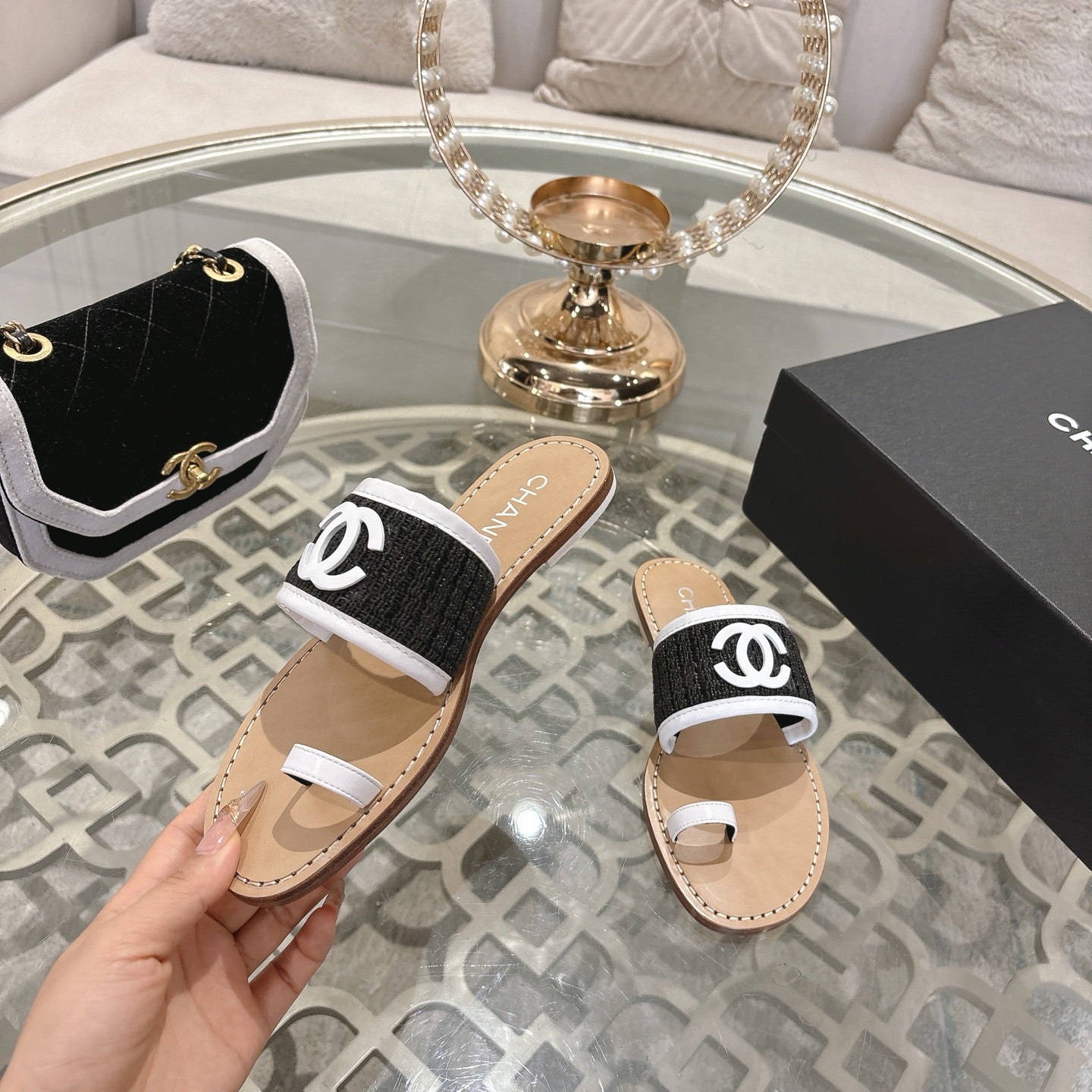 Chanel 2026 Newest Double C Slippers Leather Sheepskin 834459
