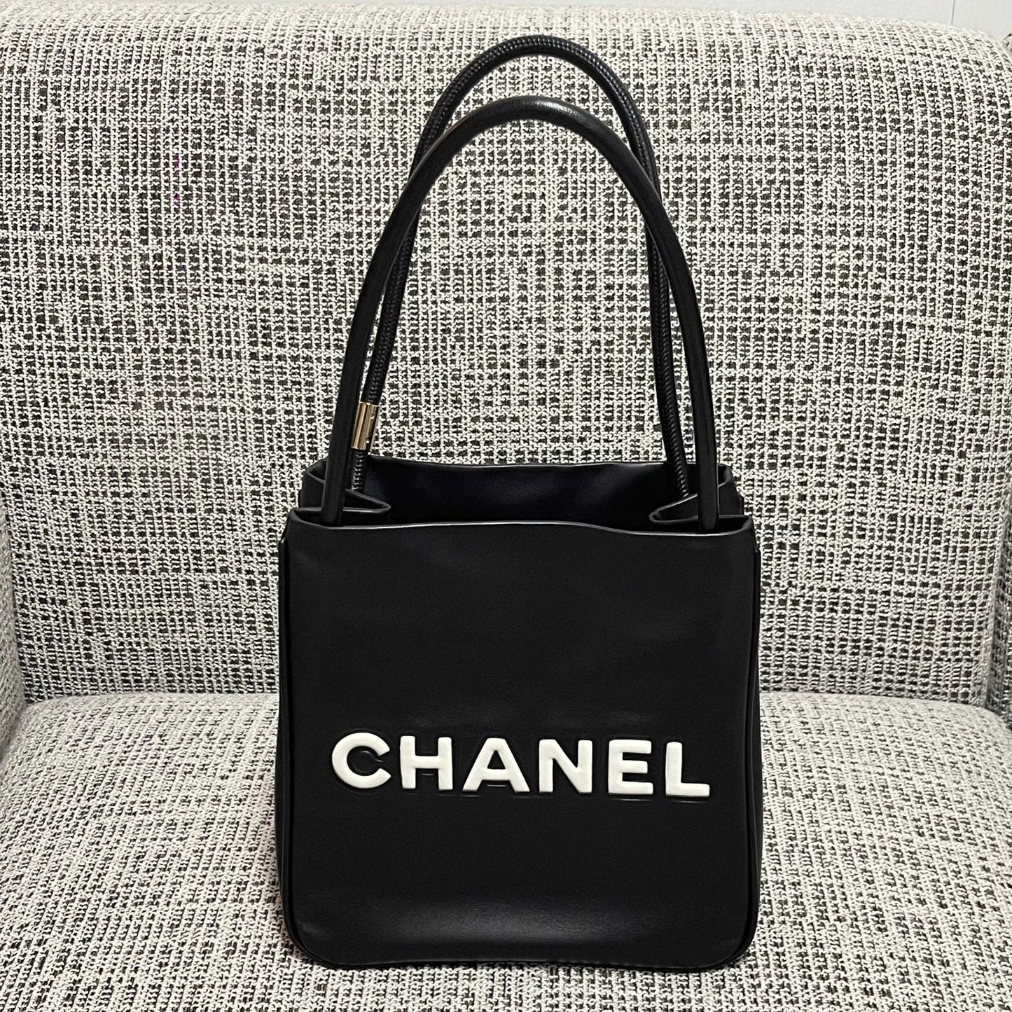 Chanel 2026 Camellia Letter Reversible Tote Bag 25cm Black White Leather