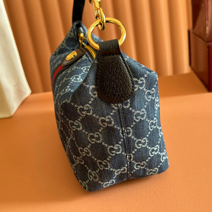 Gucci 2026 Vanity GG-Canvas Top Handle Bag 27.5cm Blue Denim Leather 277185