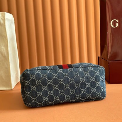 Gucci 2026 Vanity GG-Canvas Top Handle Bag 27.5cm Blue Denim Leather 277185
