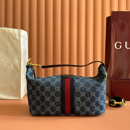 Gucci 2026 Vanity GG-Canvas Top Handle Bag 27.5cm Blue Denim Leather 277185