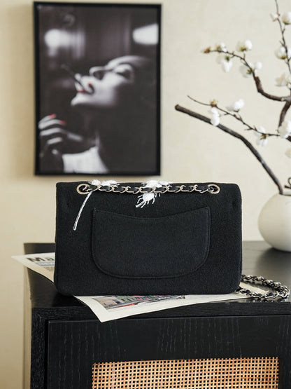 Chanel 2026 Wheat Embroidery Bag 25.5cm Black Velvet Leather