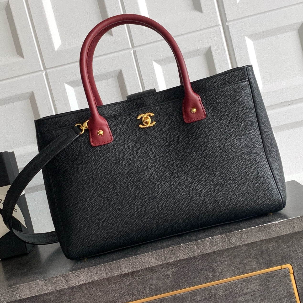 Chanel 2026 Shopping Bag Black mix Burgundy Calfskin