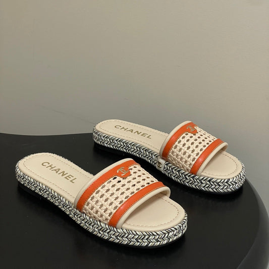 CC 26s Platform Slippers Light Beige Orange Cowhide 649456