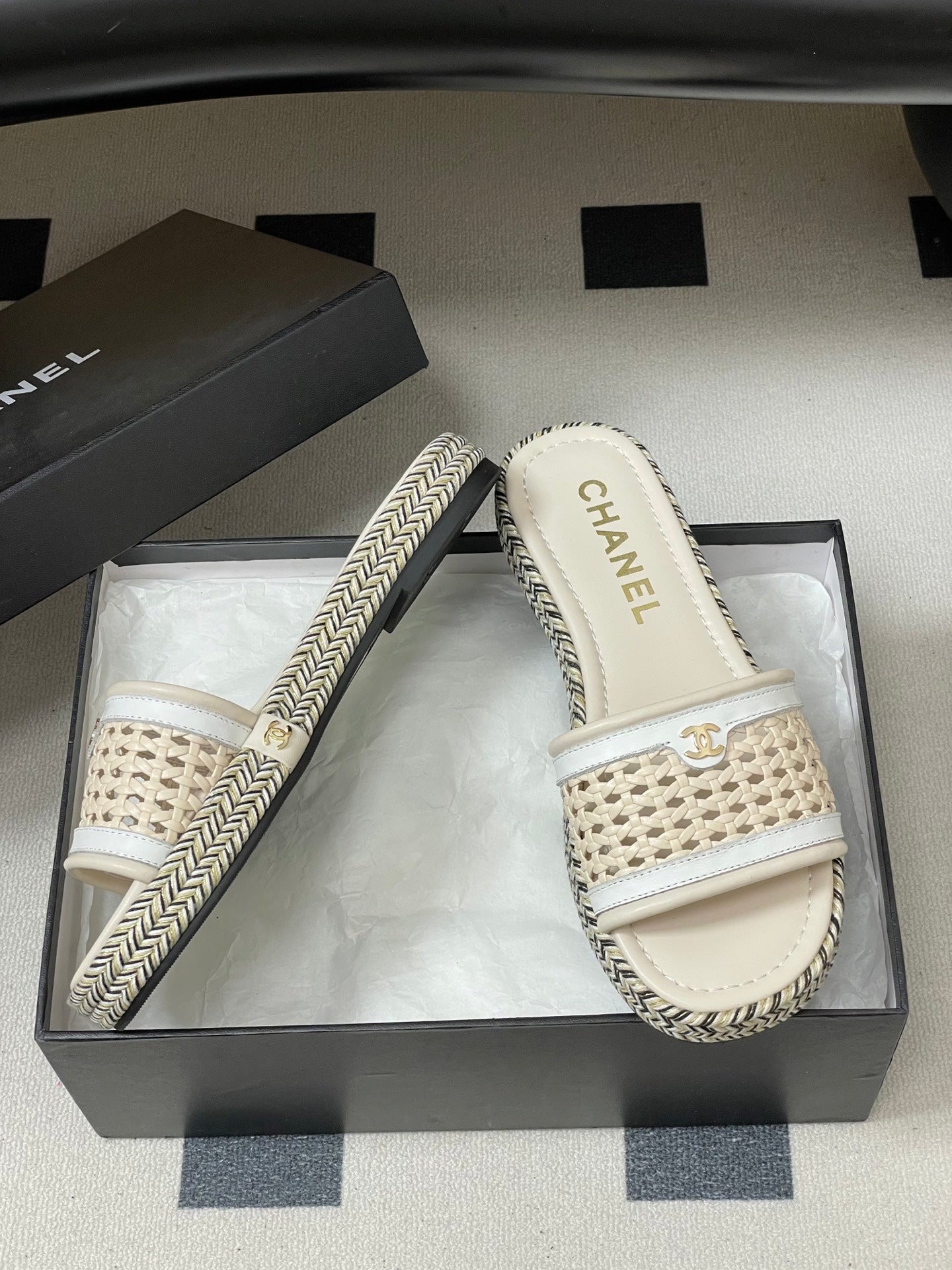 CC 26s Platform Slippers Light Beige Cowhide 649459
