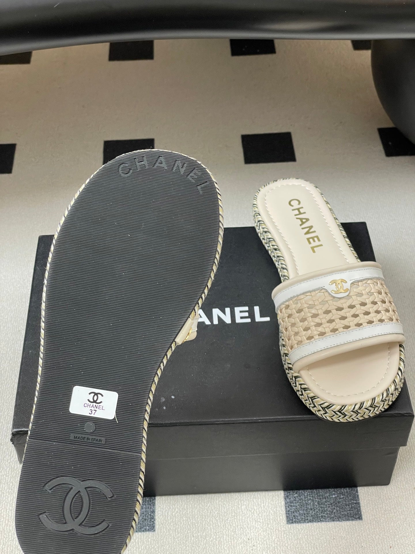 CC 26s Platform Slippers Light Beige Cowhide 649459