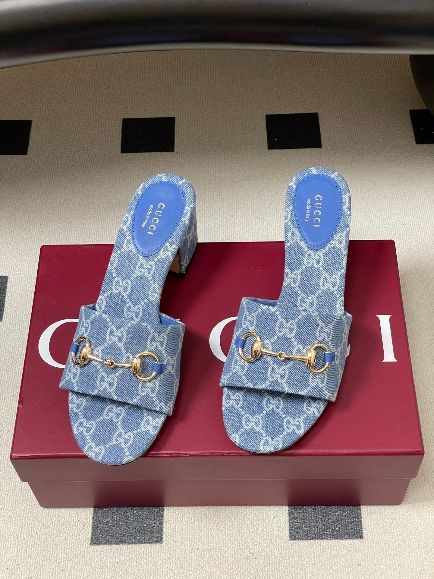 GG 26ss Horsebit Slippers 55 Blue Denim Monogram