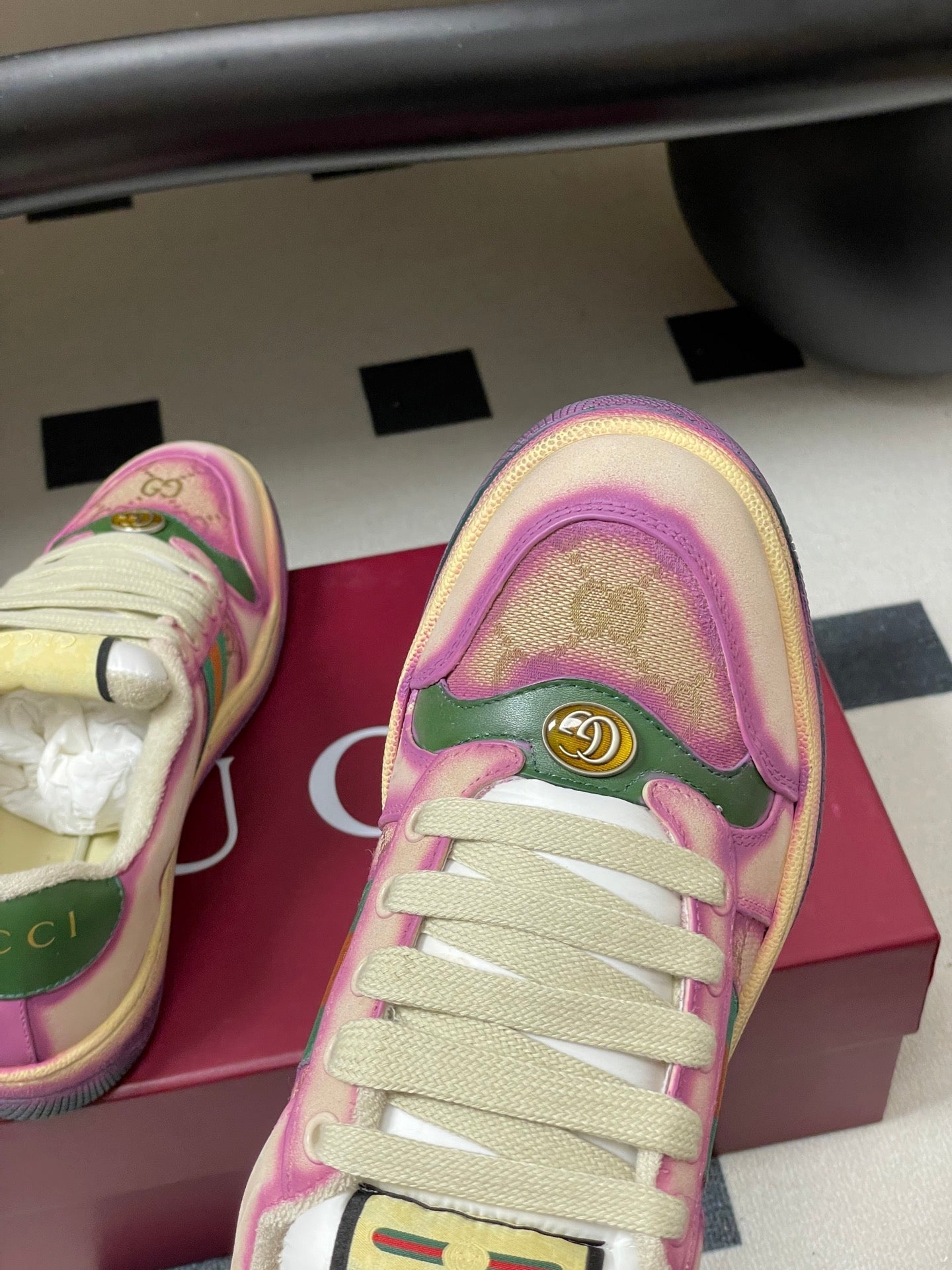 GG 26ss Screener Sneaker Beige Purple Green Fabric Calfskin 697904