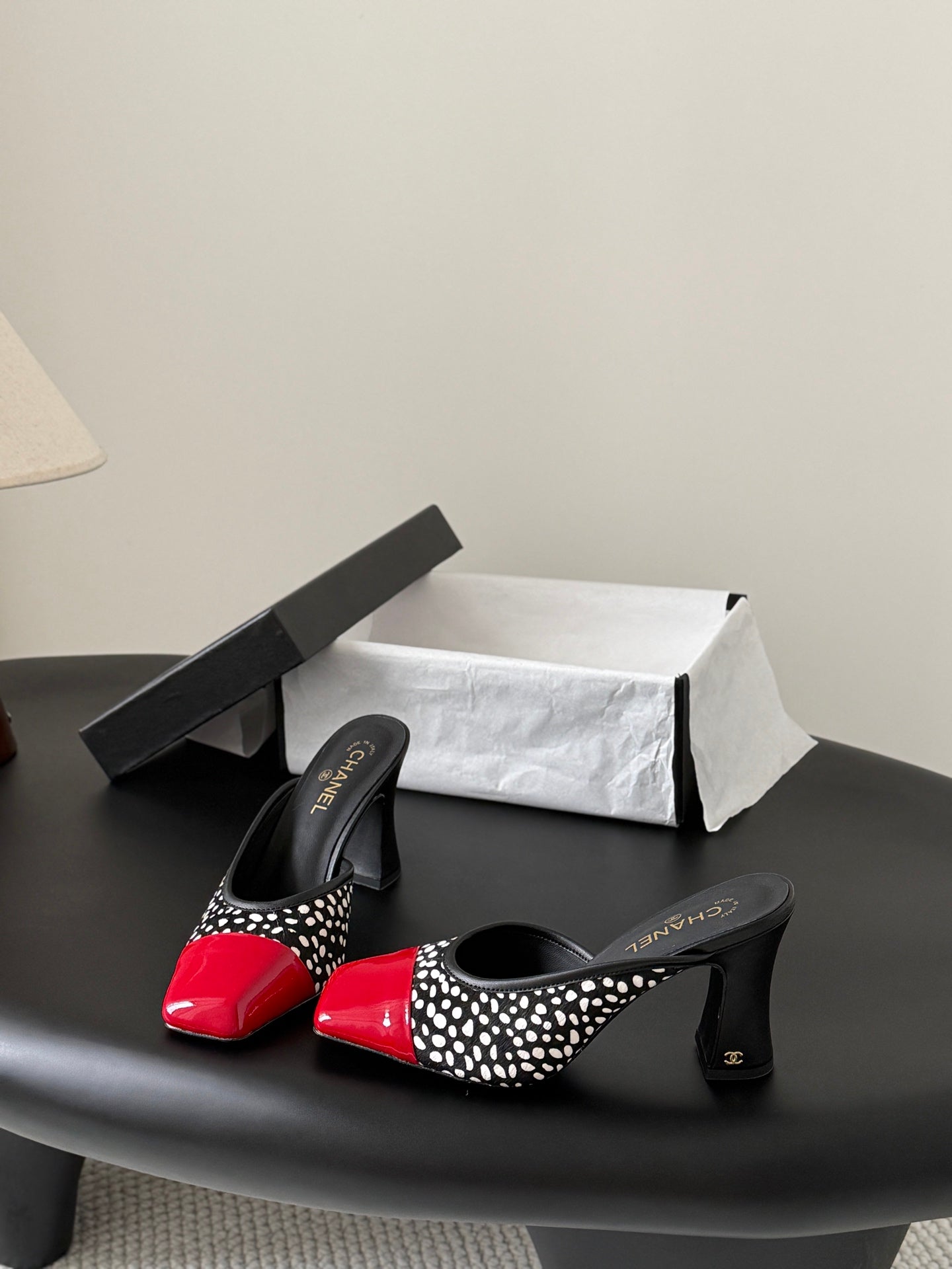 CC 2026 Mary Jane Mule 70 Black Red Patent Leather 700434