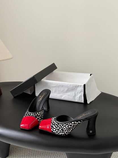 CC 2026 Mary Jane Mule 70 Black Red Patent Leather 700434