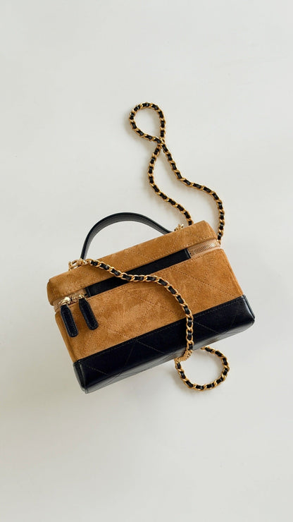 Chanel 2026 Vanity Bag 19.5cm Beige mix Black Suede Leather