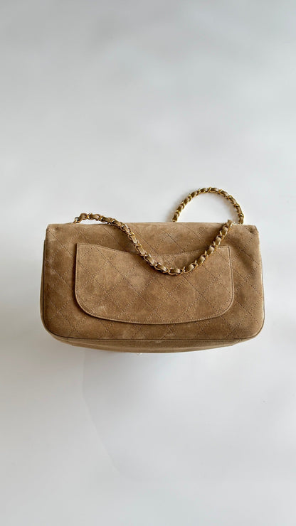 Chanel 2026 Maxi Flap Bag 32cm Beige Suede Calfskin