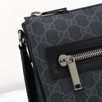 Gucci 2026 Flatpack Small Messenger Bag 24cm Black Dark Gray Canvas Leather