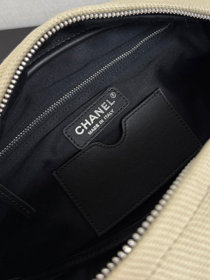 Chanel 2026 Rugby Bag 32cm Beige Canvas Leather