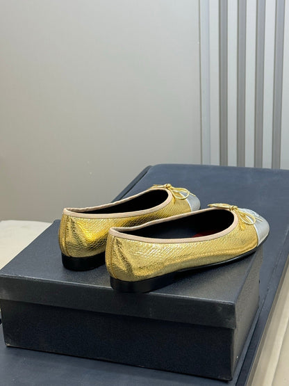 Chanel 2026 Ballet Flat Gold Silver Leather