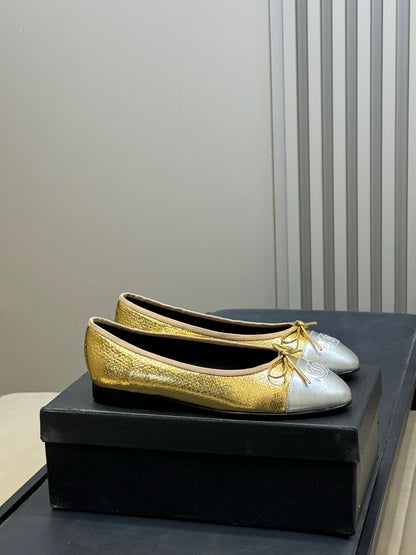 Chanel 2026 Ballet Flat Gold Silver Leather